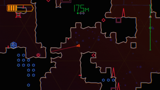 Gameplay GIF: Ship narrowly avoiding obstacles