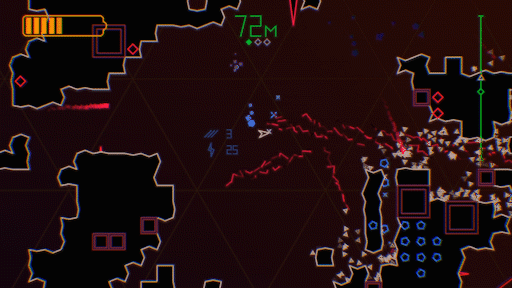 Gameplay GIF: Ship blasting through a generated world